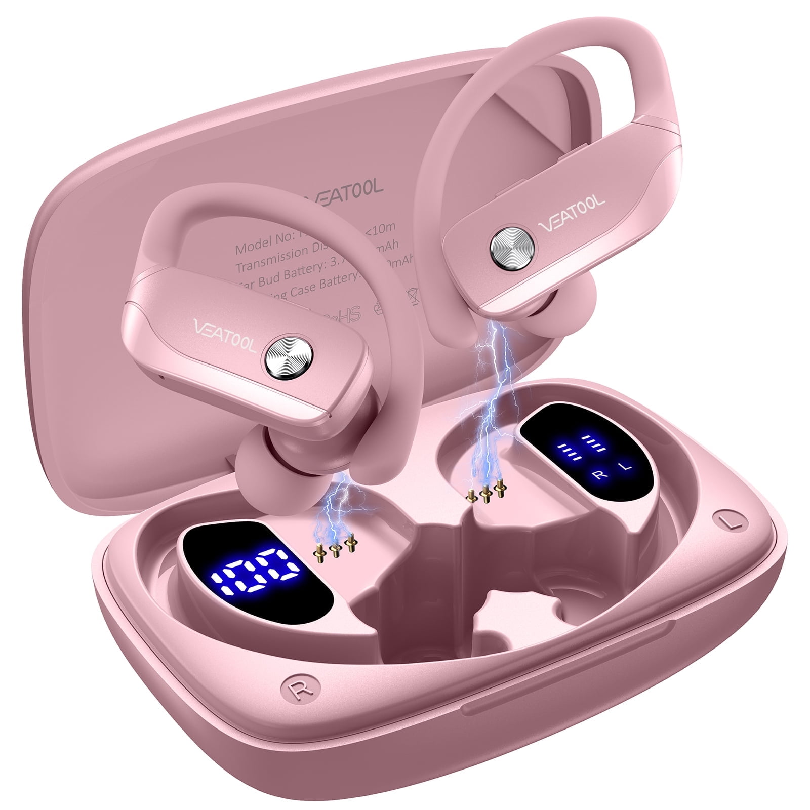 VEAT00L Wireless Earbuds Bluetooth 5.4 Sport Earphone with Earhook 72Hrs Playtime Noise Cancelling IP7 Waterproof Walmart
