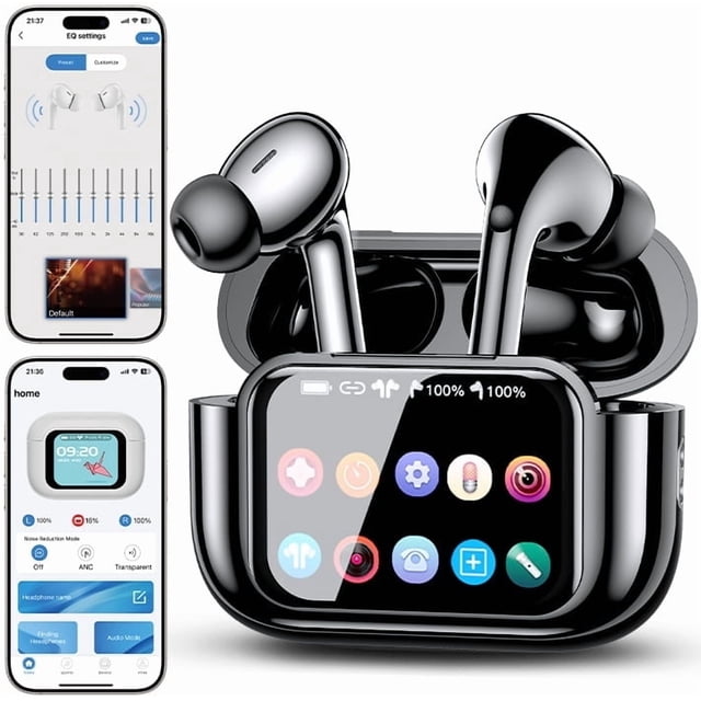 VEAT00L Wireless Earbuds Bluetooth Headphones, Ear Buds with Touch Screen, ANC ENC Noise Cancelling Transparency Mode, 58H Stereo Deep Bass, IPX7 Waterproof, Clear Calls, 7 EQ for iOS Android (Black)