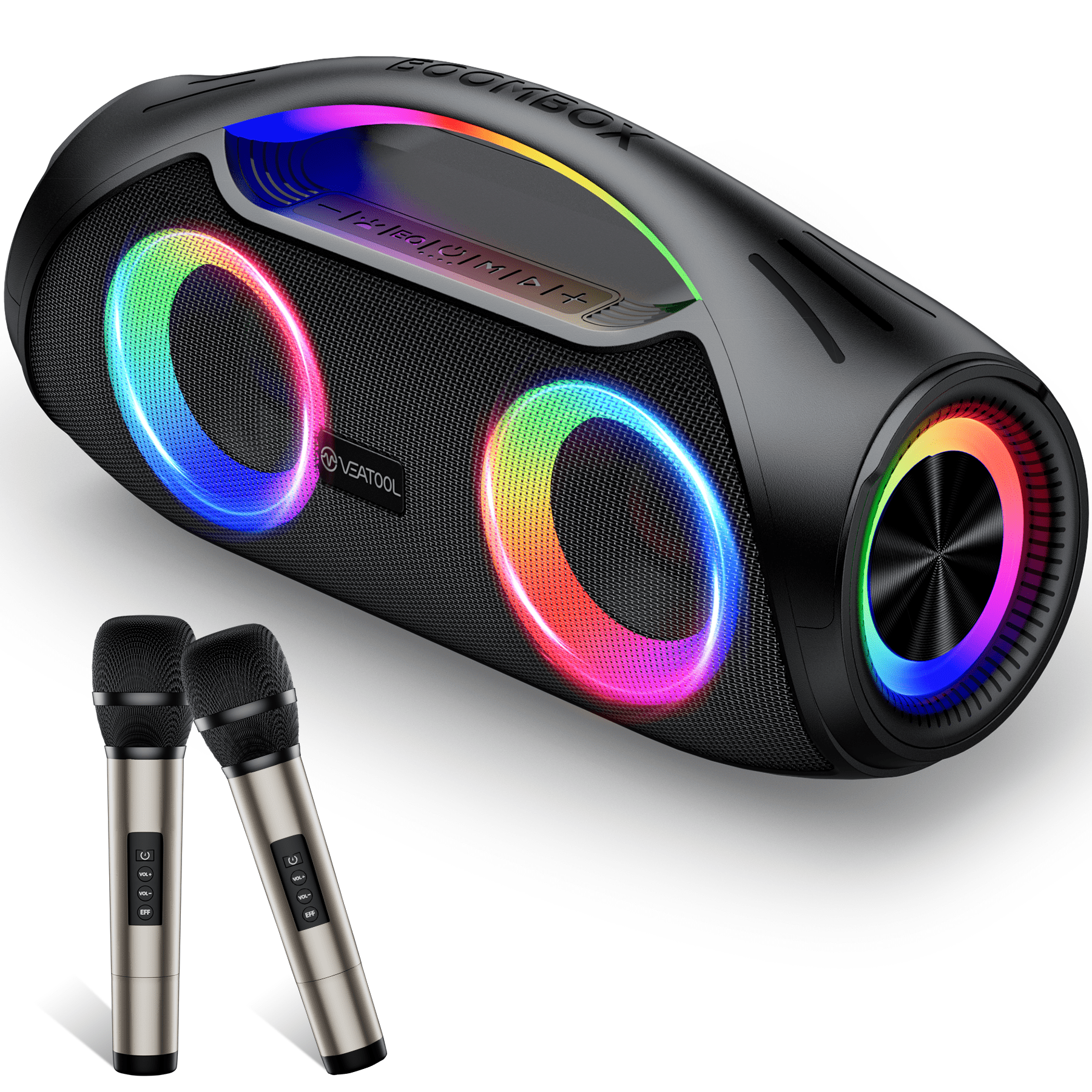 VEAT00L X2 Karaoke Machine with Two Wireless Microphones 40W Portable Karaoke System for Adult/Kid,PA System with Music Sync LED Lights 5000mAh Battery for Party Gifts Instrument Play