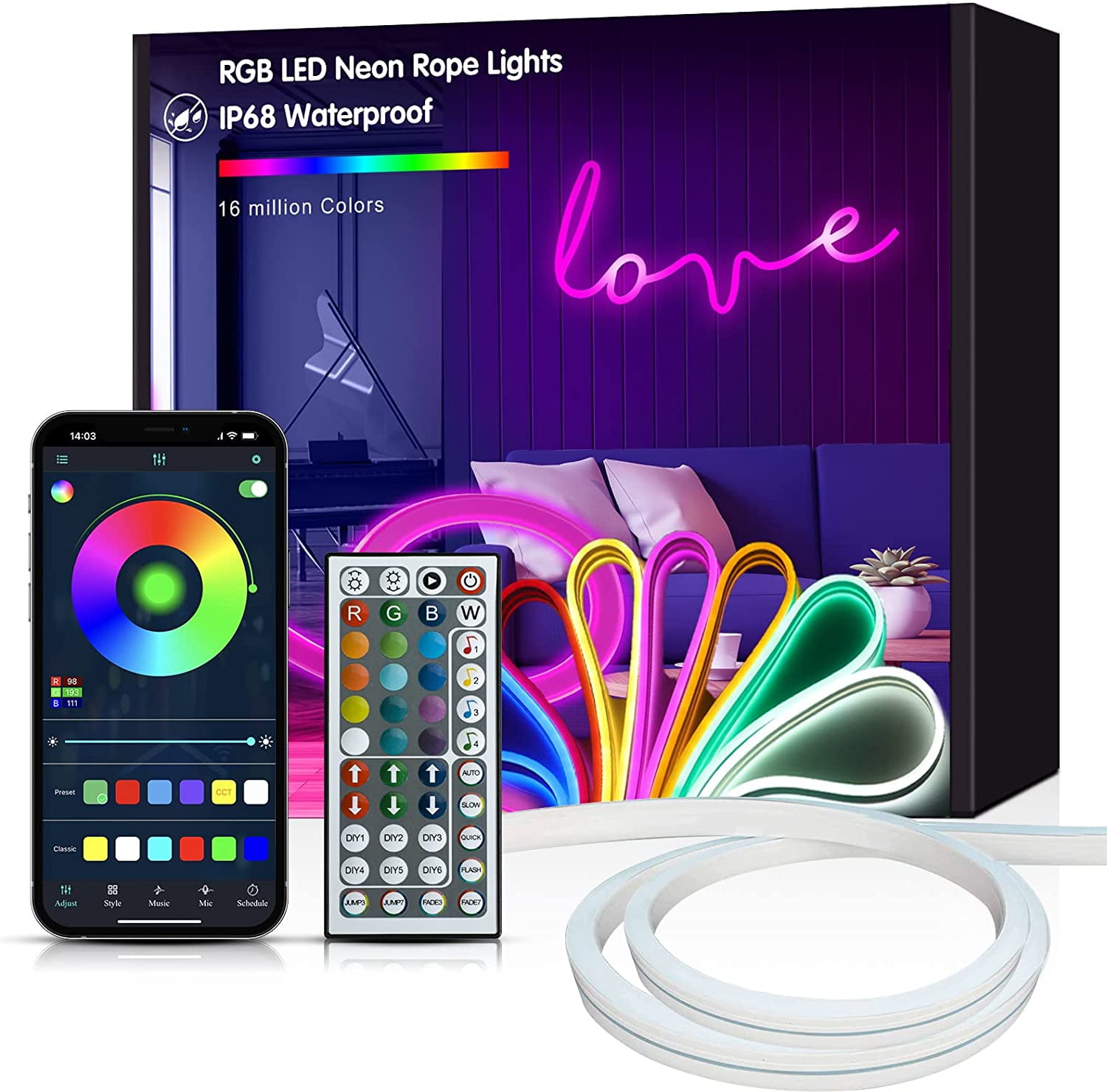 VEATOOL Neon Rope Lights, Neon Lights with Music Sync, DIY Neon Glowing ...