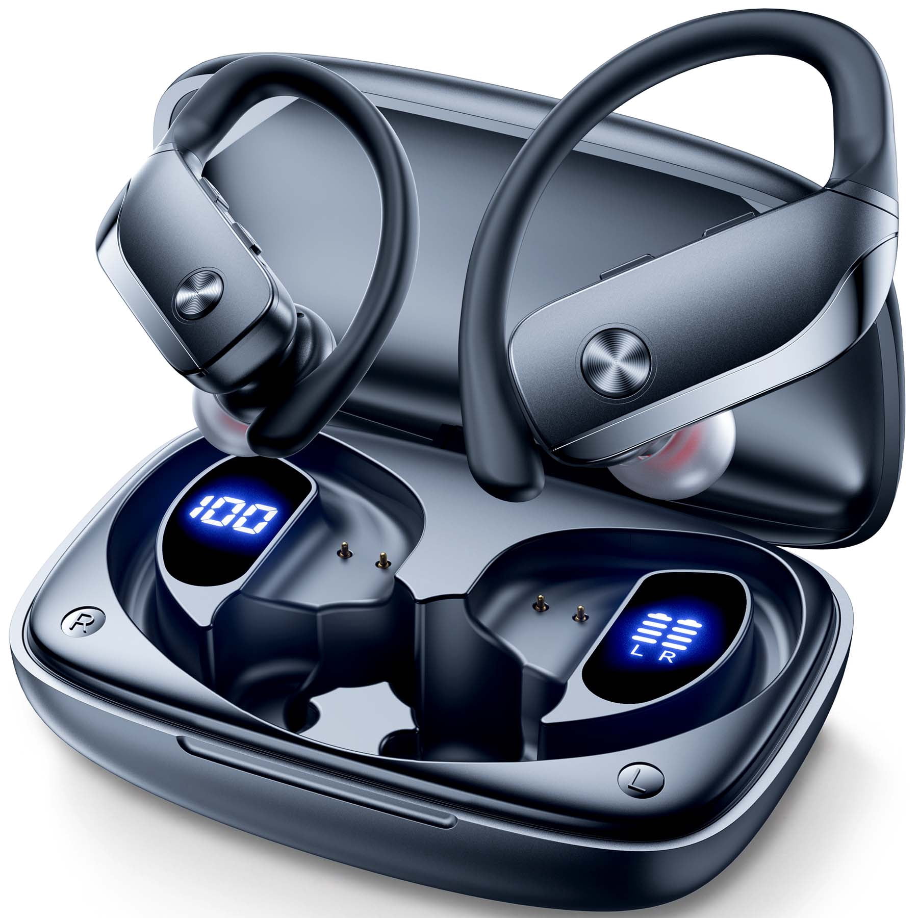 VEATOOL Wireless Earbuds Bluetooth 6.0 Sport 200Hrs Playtime Earhook 6 ENC Mic Hi-Fi Deep Bass IP68 Waterproof Comfort Fit