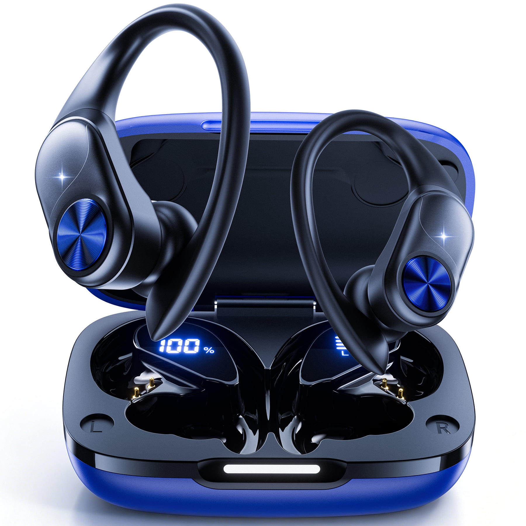 VEATOOL Bluetooth Headphones Wireless Earbuds 80Hrs Playback Sport Ear Buds with Earhook Digital Display Charging Case IPX6 Waterproof Deep Bass Running Earphones for iOS Android Cellphone