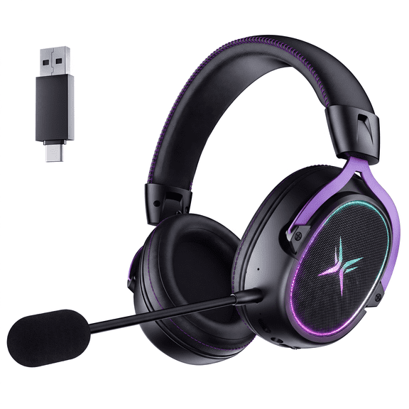 VEATOOL Wireless Gaming Headset for PS4 PS5 PC,2.4 Ghz USB & Type-C Headphones with Noise Cancelling Mic,20H &7.1 Surround Sound,Bluetooth 5.3 Headphones for Computer, Laptop,Mac,Switch,Soft Earmuffs
