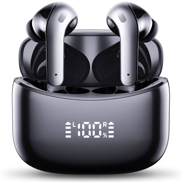 VEATOOL X15 Wireless Earbuds Bluetooth 5.3 Headphones,72H Hi-Fi Stereo Deep Bass Earphones with Noise Cancelling Mic IP7 Waterproof Sport Headset with LED Power Display for Laptop Pad Phones Black