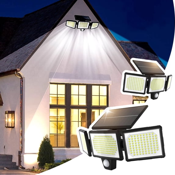 VEAVON Solar Lights Outdoor, 270° Wide Angle Flood Lights Brightest 304LEDs Wall Mount Security Lights Dusk to , Motion Sensor Lights 3 Modes with Remote for Pathway Patio Garage Yard Entryways