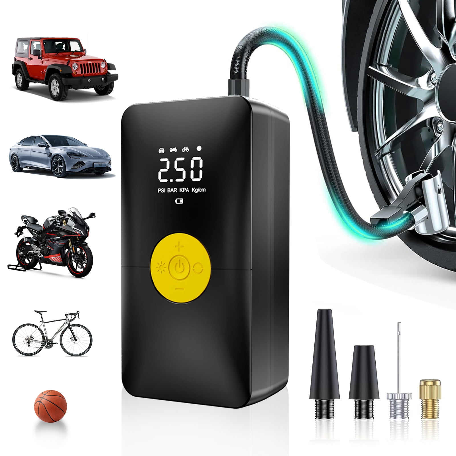 VEAVON Tire Inflator Portable 150 Psi Air Compressor 4000mAh \u0026 12V DC Cordless Electric Air Pump Digital LCD Display with LED Light for Car Bike Motorcycle Ball