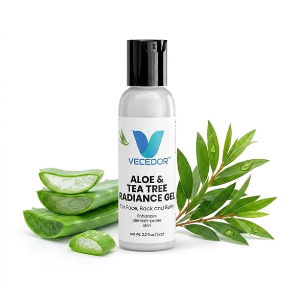 VECEDOR Aloe Tea Tree Radiance Gel Soothing Face Gel for Acne-Prone Sensitive Skin Hydrating, Brightening Anti-Inflammatory, 2oz