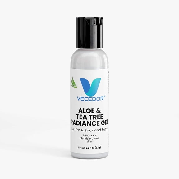 VECEDOR Aloe Tea Tree Radiance Gel Soothing Face Gel for Acne-Prone Sensitive Skin Hydrating, Brightening Anti-Inflammatory, 2oz