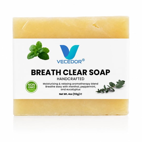 VECEDOR Breathe Clear Soap Eucalyptus Peppermint Bar for Respiratory Support, Deep Cleansing Refreshing Aromatherapy, 4oz