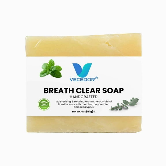 VECEDOR Breathe Clear Soap Eucalyptus Peppermint Bar for Respiratory Support, Deep Cleansing Refreshing Aromatherapy, 4oz