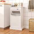 thumbnail image 1 of VECELO 10-13 Gallon Tilt Out Trash Can Cabinet, Wooden Hidden Garbage Recycling Station with Flip Door, Negative Ion-Deodorizing Function, White, 1 of 7