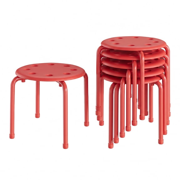 VECELO 11.8" H 6-Piece Stacking Stools for Classroom, Decoration Flexible Seating for Home, Classroom, Red