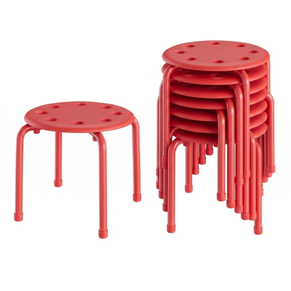 VECELO 11.8" H 8-Piece Stacking Stools for Classroom, Decoration Flexible Seating for Home, Classroom, Red