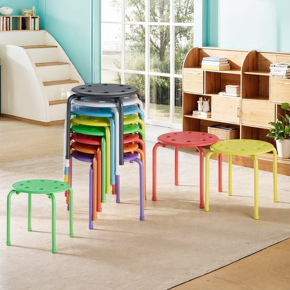 VECELO 11.8" H Set of 8 Colorful and Stylish Stacking Stools, For Home, Classroom, Suitable For Kids, Assorted Color