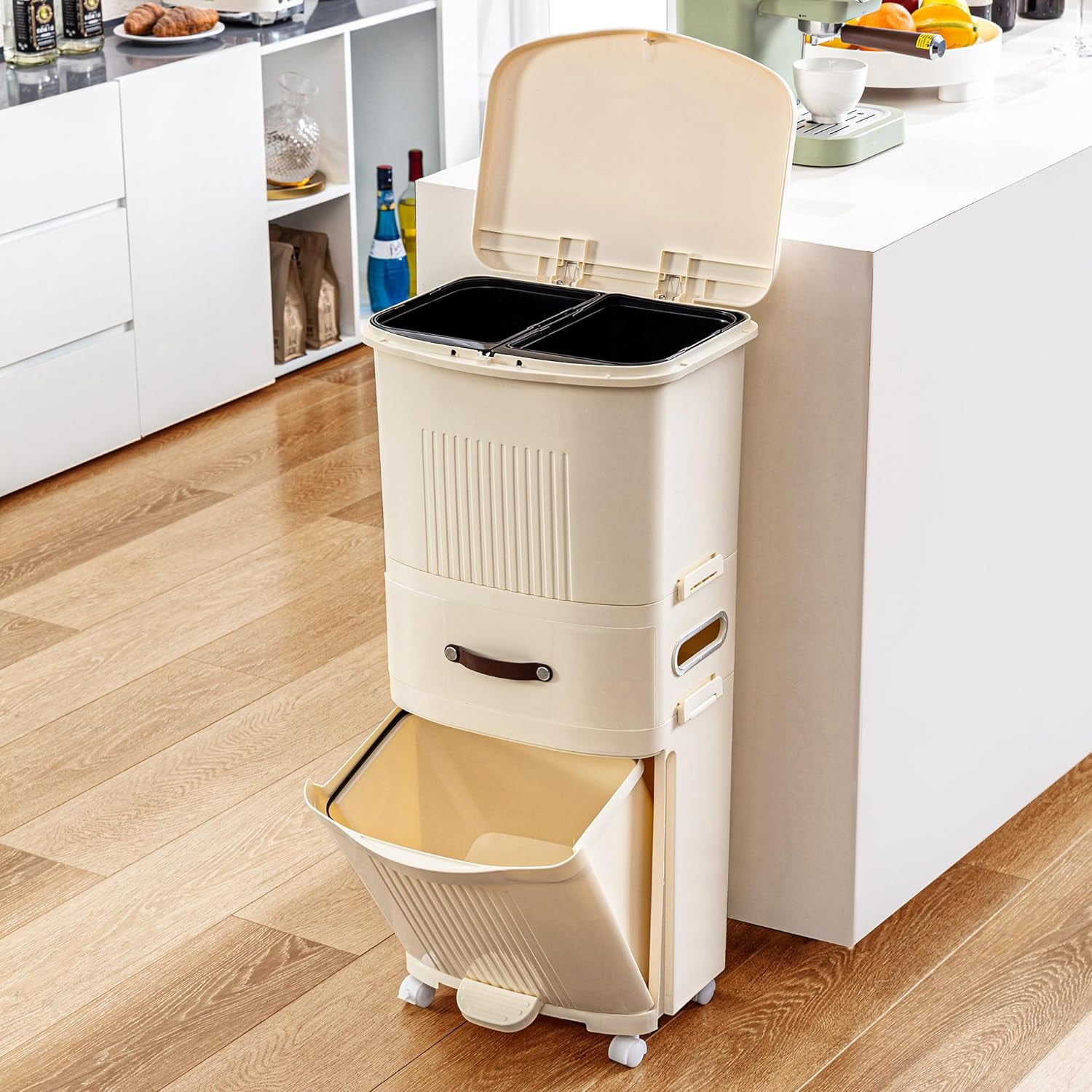 VECELO 12 Gal Kitchen Trash Can with Lid, Large-Capacity Double-Layer ...