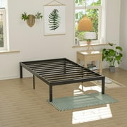 VECELO 14.2" Twin Size Metal Platform Bed Frame, Heavy Duty Steel Slat/Mattress Foundation, No Box Spring Needed, Black