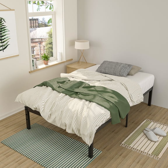 VECELO 14.2" Twin Size Metal Platform Bed Frame, Heavy Duty Steel Slat/Mattress Foundation, No Box Spring Needed, Black