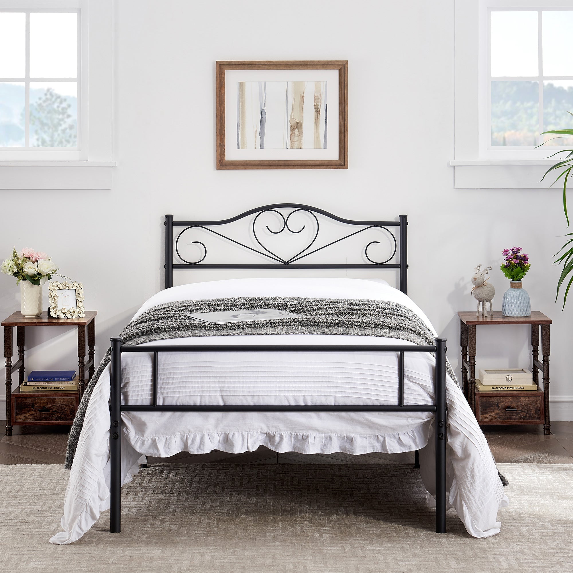 VECELO 14 Inch Twin Size Metal Platform Bed Frame with Headboard and Footboard, Heavy Duty Mattress Foundation with Steel Slats Support, No Box Spring Needed, Black