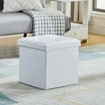thumbnail image 1 of VECELO 15" Folding Storage Ottoman Bench, Faux Leather Footrest Couch for Living Room Bedroom Hallway, White, 1 of 10