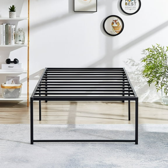 VECELO 18 Inch Twin Metal Platform Bed Frame, Heavy Duty Metal Bed with Under-bed Storage, No Box Spring Needed, Black