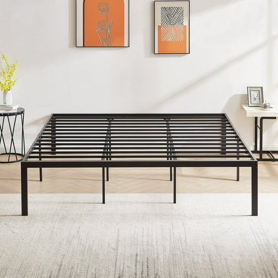 Katkuca 18" King Metal Platform Bed Frame, Strong Steel Slat Support, No Box Spring Needed, Easy Assembly, Black