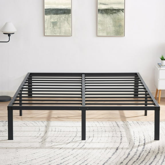 VECELO 18" King Size Metal Platform Bed Frame, Heavy Duty Steel Slat/Mattress Foundation, No Box Spring Needed, Black