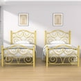thumbnail image 1 of VECELO 2-Piece Twin Size Metal Platform Bed Frame Mattress Foundation with Arched Design Headboard and Footboard, No Box Spring Needed, Easy Assembly, Gold, 1 of 6