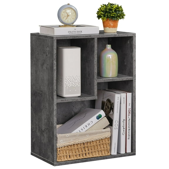 VECELO 2-Tier Bookcase with Storage Shelves, 21.3" Modern Bookshelf for Organizer Display Stand Home Office, Vertical or Horizontal, Gray