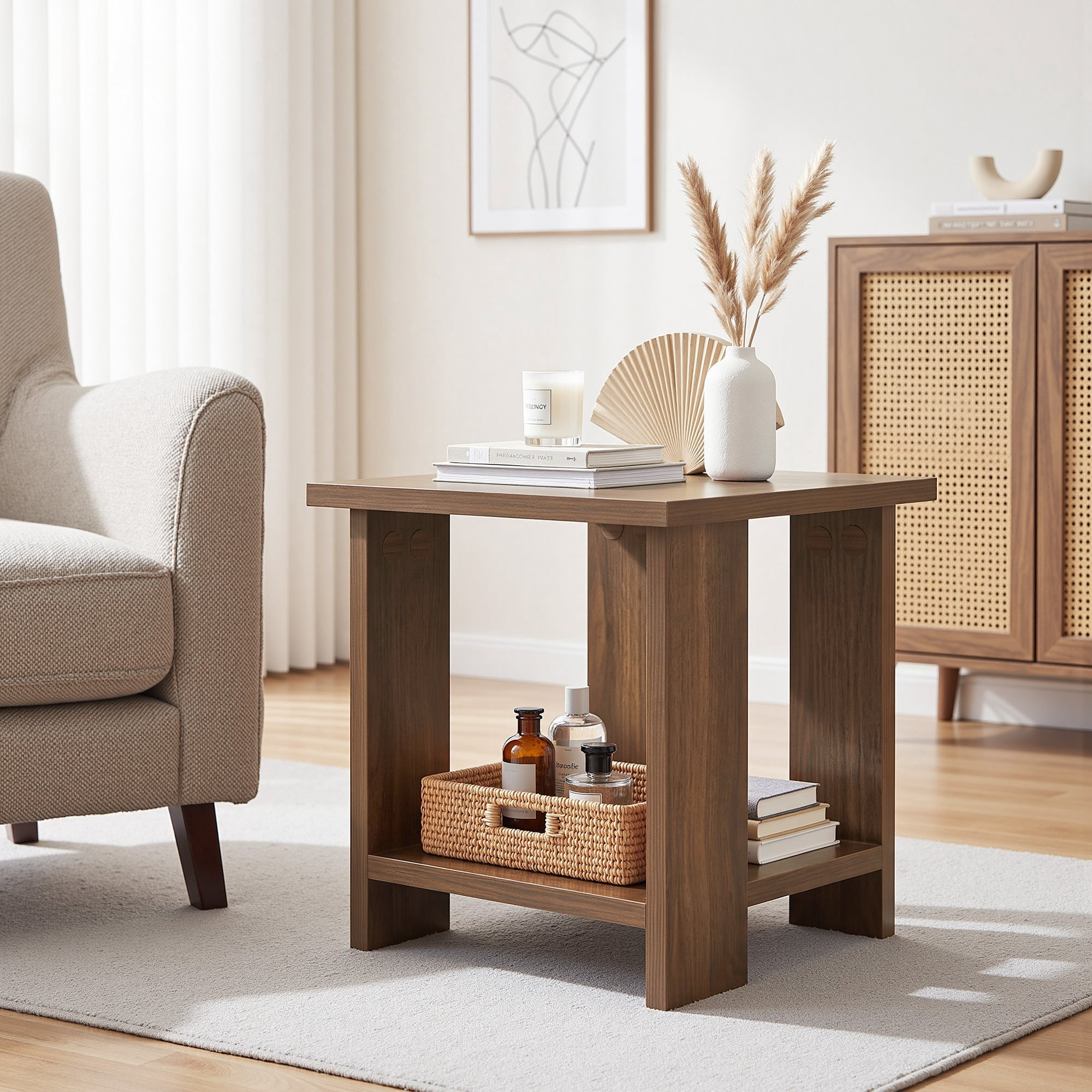 Portable Square Table VECELO 2-Tier Square End Tables, Small Side Table, Modern Wood ...