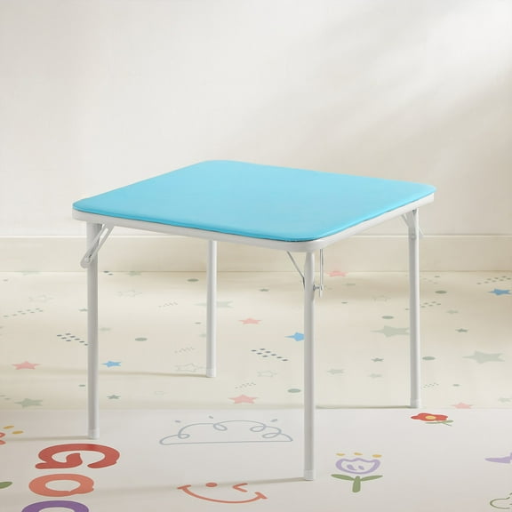 VECELO 23.8" Kids Folding Square Table, Portable Game and Activity Table for Indoor or Outdoor, Blue
