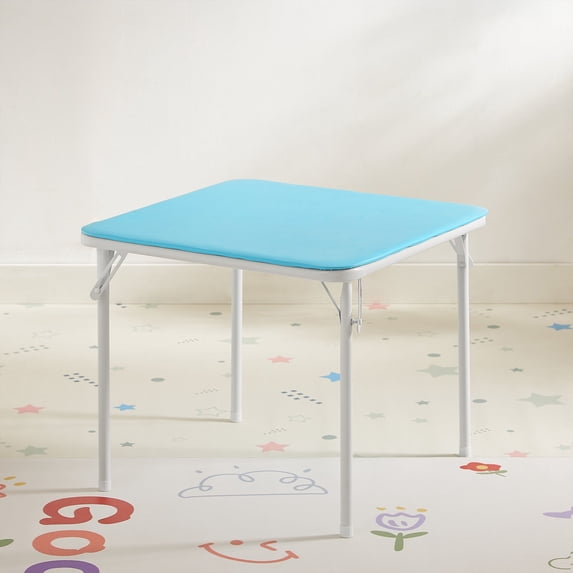 VECELO 23.8" Kids Folding Square Table, Portable Game and Activity Table for Indoor or Outdoor, Blue