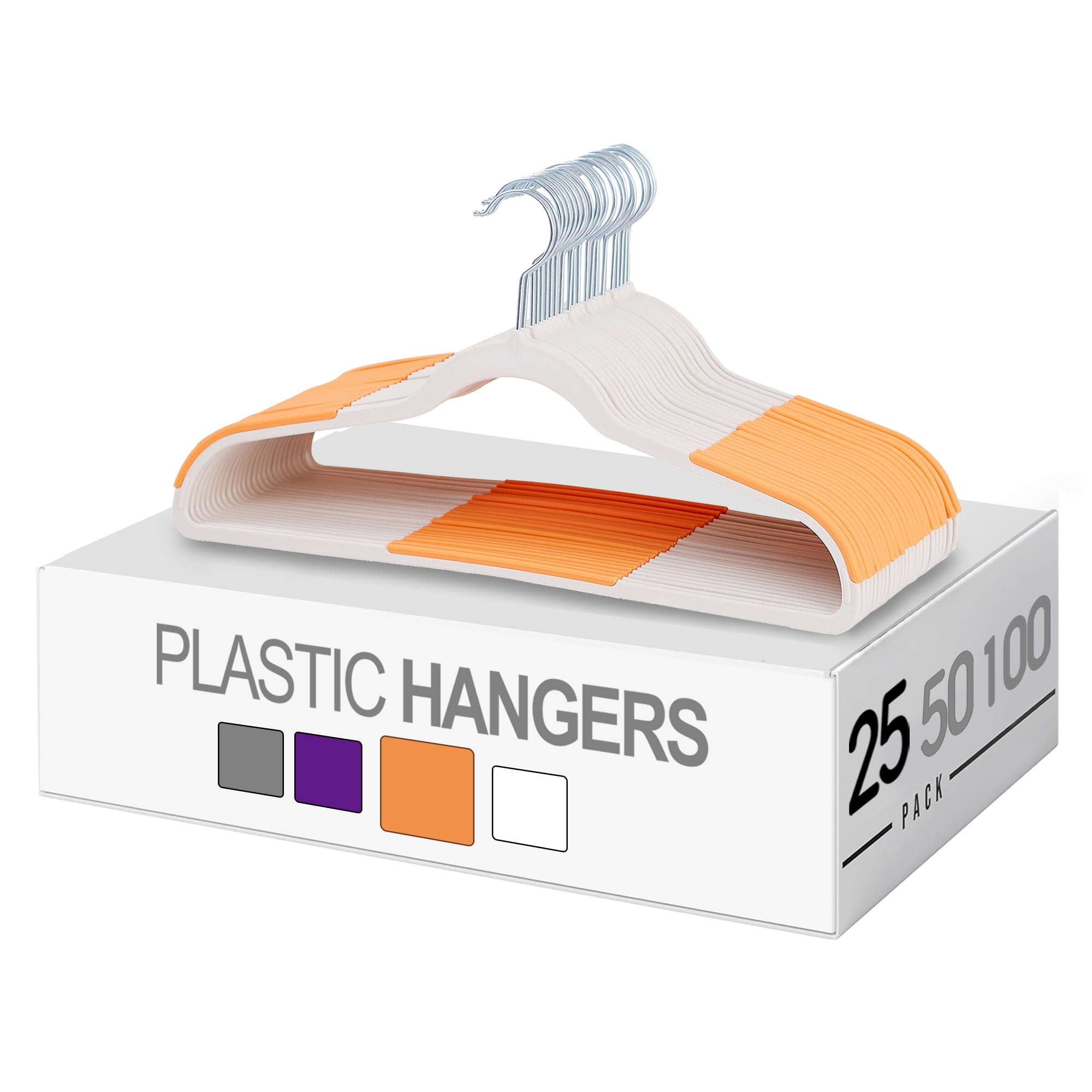 VECELO 25 Pack Heavy Duty Plastic Hangers, 360º Swivel Hook Coat Hangers, Non-Slip, Space-Saving, Orange