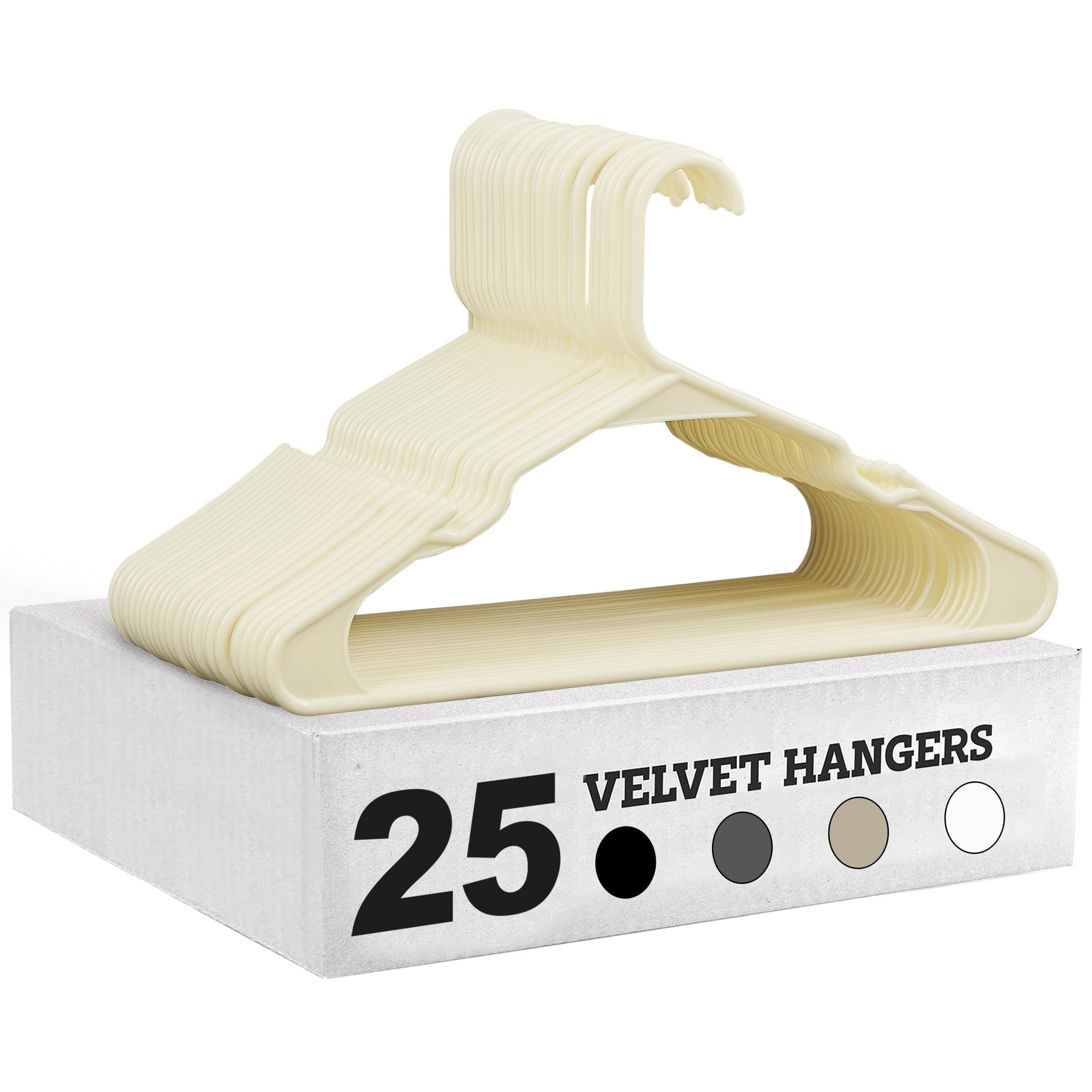 VECELO 25 Pack Plastic Hanger, Space Saving, Sturdy Heavy Duty Clothing Notched Hangers, Beige