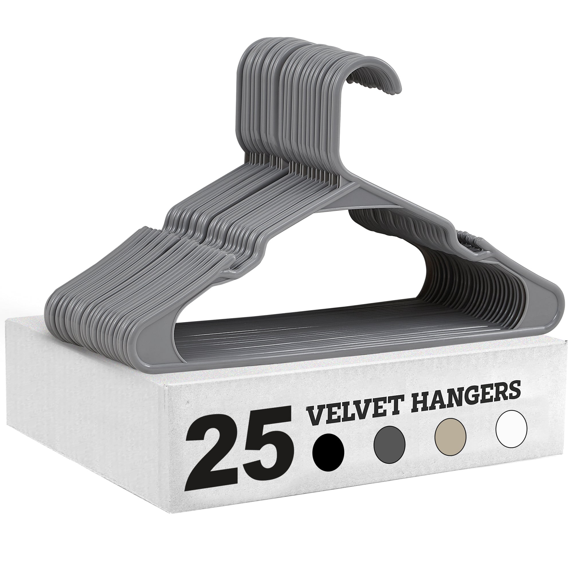 VECELO 25 Pack Plastic Hanger, Space Saving, Sturdy Heavy Duty Clothing Notched Hangers, Gray