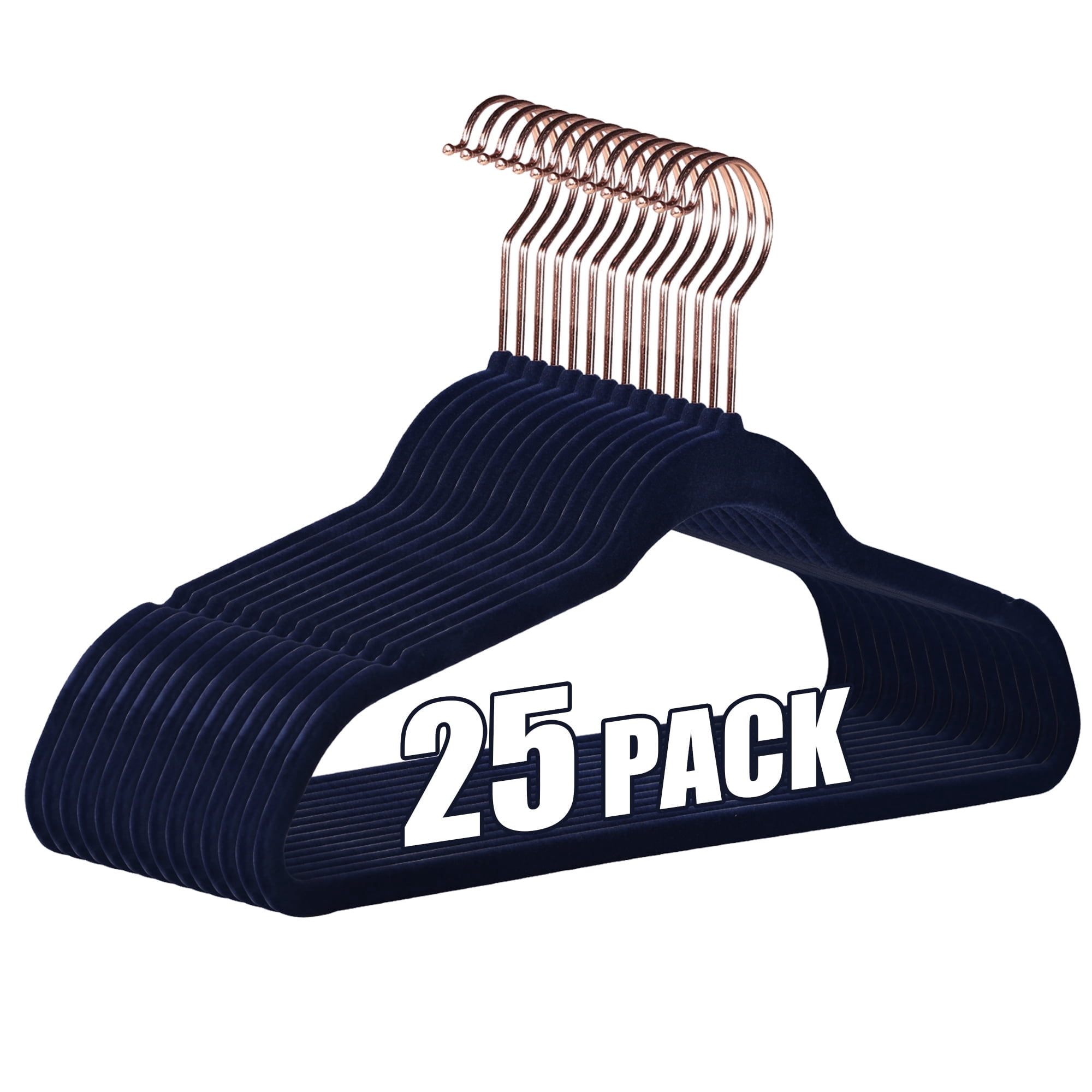 VECELO 25 Pack Velvet Non-Slip Heavy Duty Adult Hangers with 360° Swivel Hook, Ultra-Thin Space Saving Clothes Organizer for Coats Shirts Dresses Closet Storage-Blue