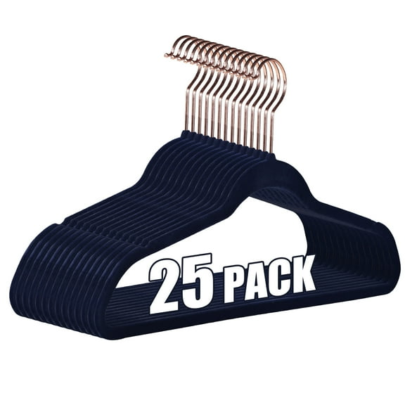 VECELO 25 Pack Velvet Non-Slip Heavy Duty Adult Hangers with 360° Swivel Hook, Ultra-Thin Space Saving Clothes Organizer for Coats Shirts Dresses Closet Storage-Blue