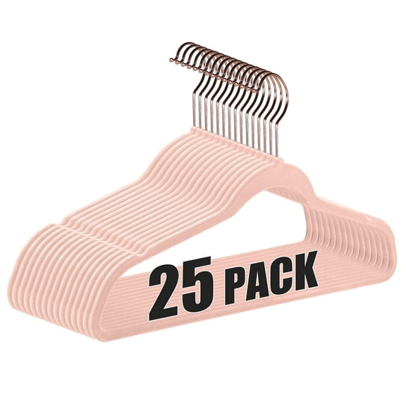 VECELO 25 Pack Velvet Non-Slip Heavy Duty Adult Hangers with 360° Swivel Hook, Ultra-Thin Space Saving Clothes Organizer for Coats Shirts Dresses Closet Storage-Pink
