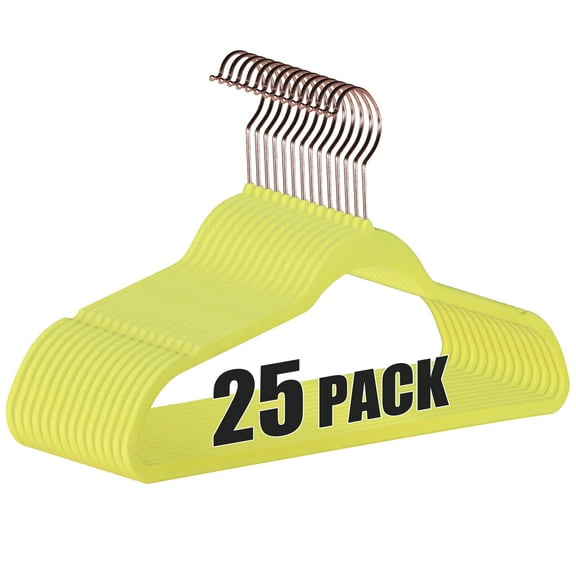 VECELO 25 Pack Velvet Non-Slip Heavy Duty Adult Hangers with 360° Swivel Hook, Ultra-Thin Space Saving Clothes Organizer for Coats Shirts Dresses Closet Storage-Yellow