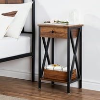 VECELO 27.6" Tall Nightstand with Drawer and Low Shelf, Industrial Side End Table for Bedroom/Living Room/Office, Brown