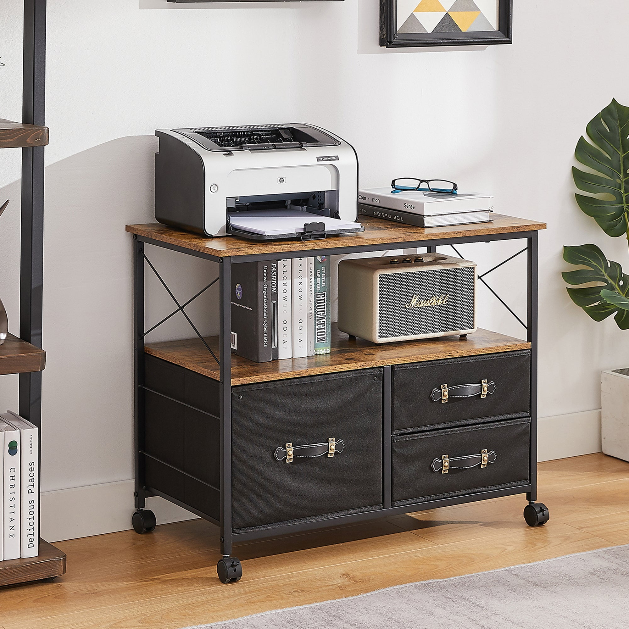 VECELO 3-Drawer Rolling File Cabinet, Mobile Printer Stand with Open ...