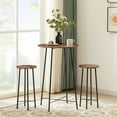 thumbnail image 1 of VECELO 3-Piece Bar Table Set with 2 Stools, Space Saving Round Pub Table Set for Breakfast Nook, Bistro, Dining Room, Kitchen, Brown, 1 of 8
