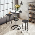 thumbnail image 1 of VECELO 3-Piece Bar Table Set with Wine Rack, Round Bistro Table with 2 Stools for Breakfast Nook, Dining Room, Kitchen, Black, 1 of 9