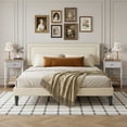 thumbnail image 1 of VECELO 3-Piece Bedroom Set Include Beige Queen Size Bed & 2 Oak Nightstand( 1-Drawer), 1 of 11