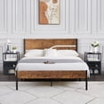 thumbnail image 1 of VECELO 3-Piece Bedroom Set Metal Platform Bed with Wooden Headboard and 2 Black Nightstand, Full Size, 1 of 8