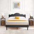 thumbnail image 1 of VECELO 3-Piece Bedroom Set Queen Size Metal Bed Frame and 2 Brown Nightstand, 1 of 8