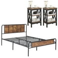 thumbnail image 1 of VECELO 3 Piece Bedroom Set, Wood Platform Bed Frame and 2 Nightstands, Queen Size, 1 of 7