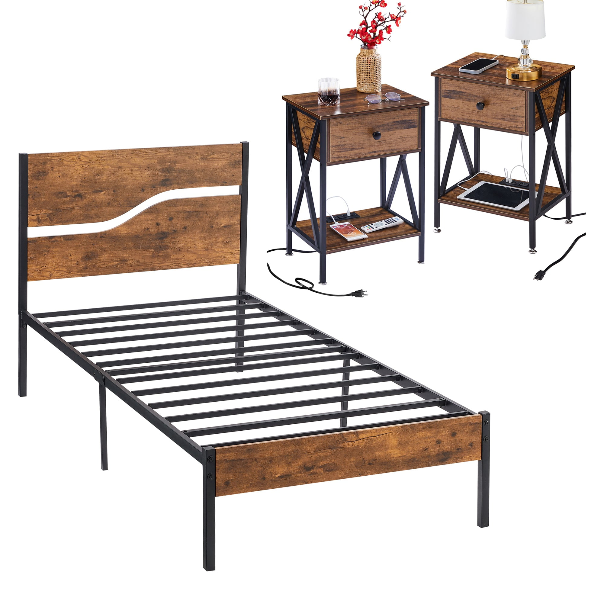 VECELO 3-Piece Bedroom Set with Charging Station and USB Ports ...