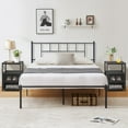 thumbnail image 1 of VECELO 3-Piece Bedroom Set with Full Metal Platform Bed Frame with Headboard and Two Black Nightstands, 1 of 9