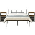 thumbnail image 1 of VECELO 3-Piece Bedroom Set with Full Metal Platform Bed Frame with Headboard and Two Brown Nightstands, 1 of 9