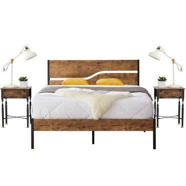 VECELO 3-Piece Bedroom Set with Metal Bed Frame and 2 Nightstand, Full Size
